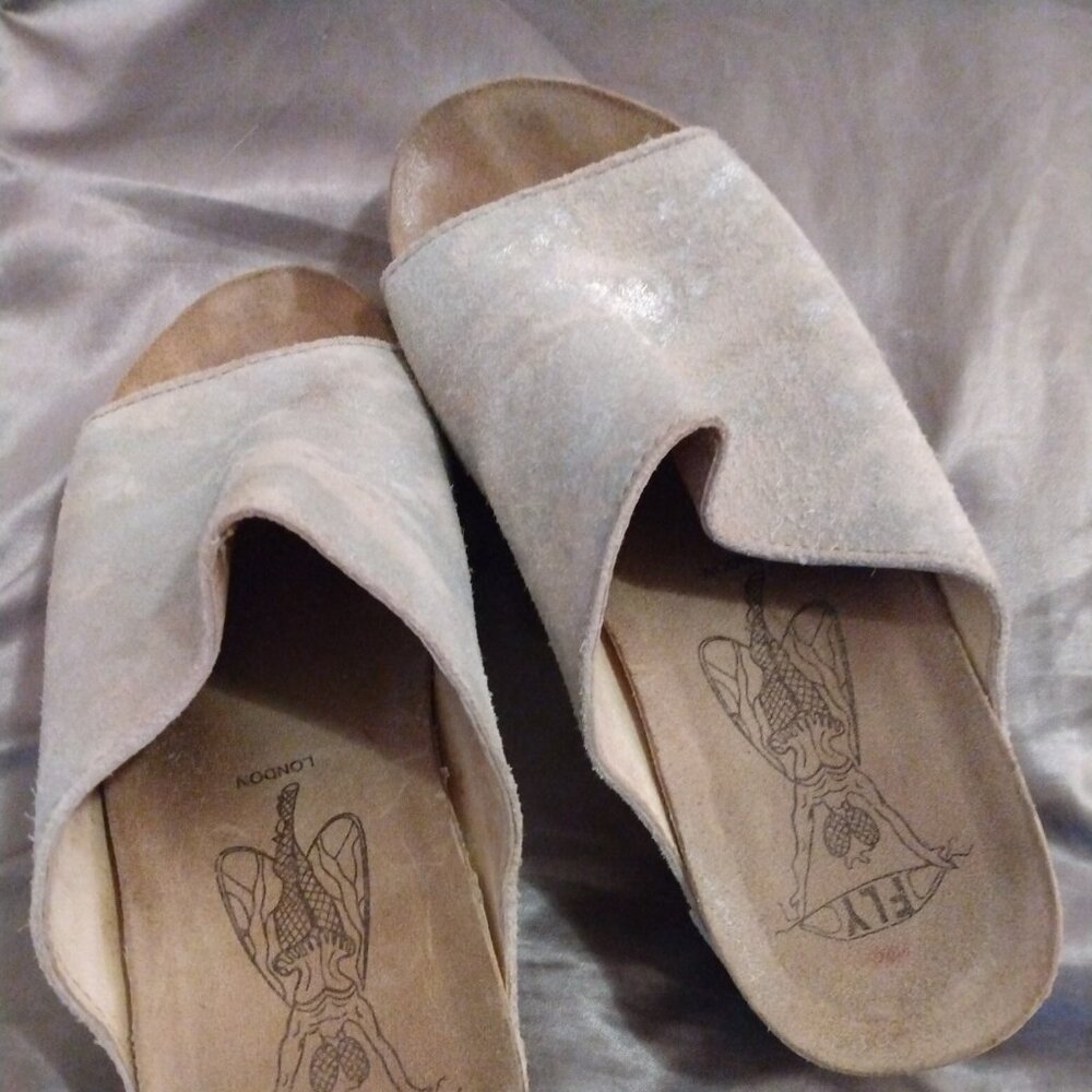 Fly london Silver/Beige Wedge Slide Sandals
